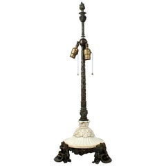 Antique E. F. Caldwell Bronze and Marble Table Lamp with Figural Greek Mask Feet