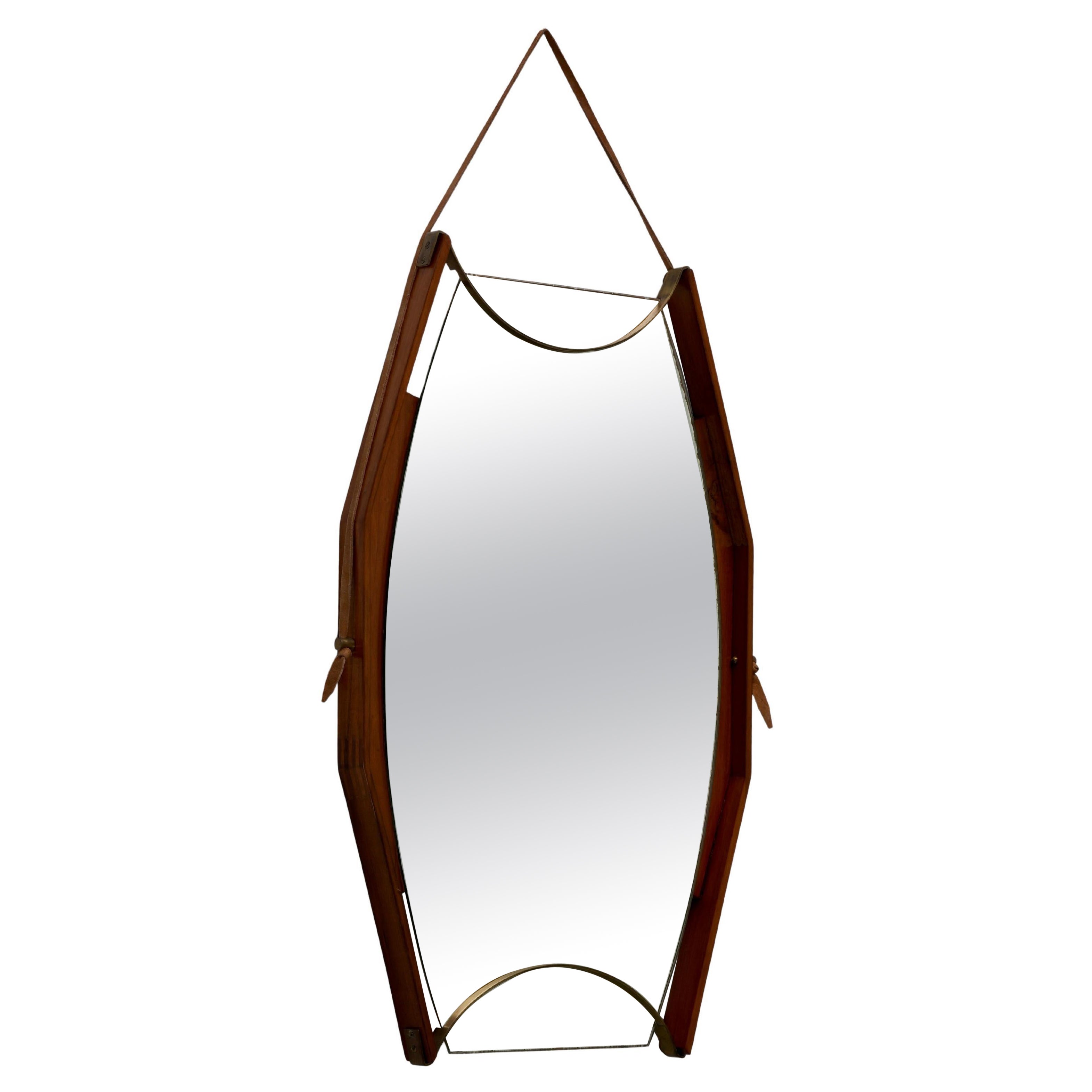 Wall Mirror in Walnut, Brass and Glass, Italy, 1950's For Sale