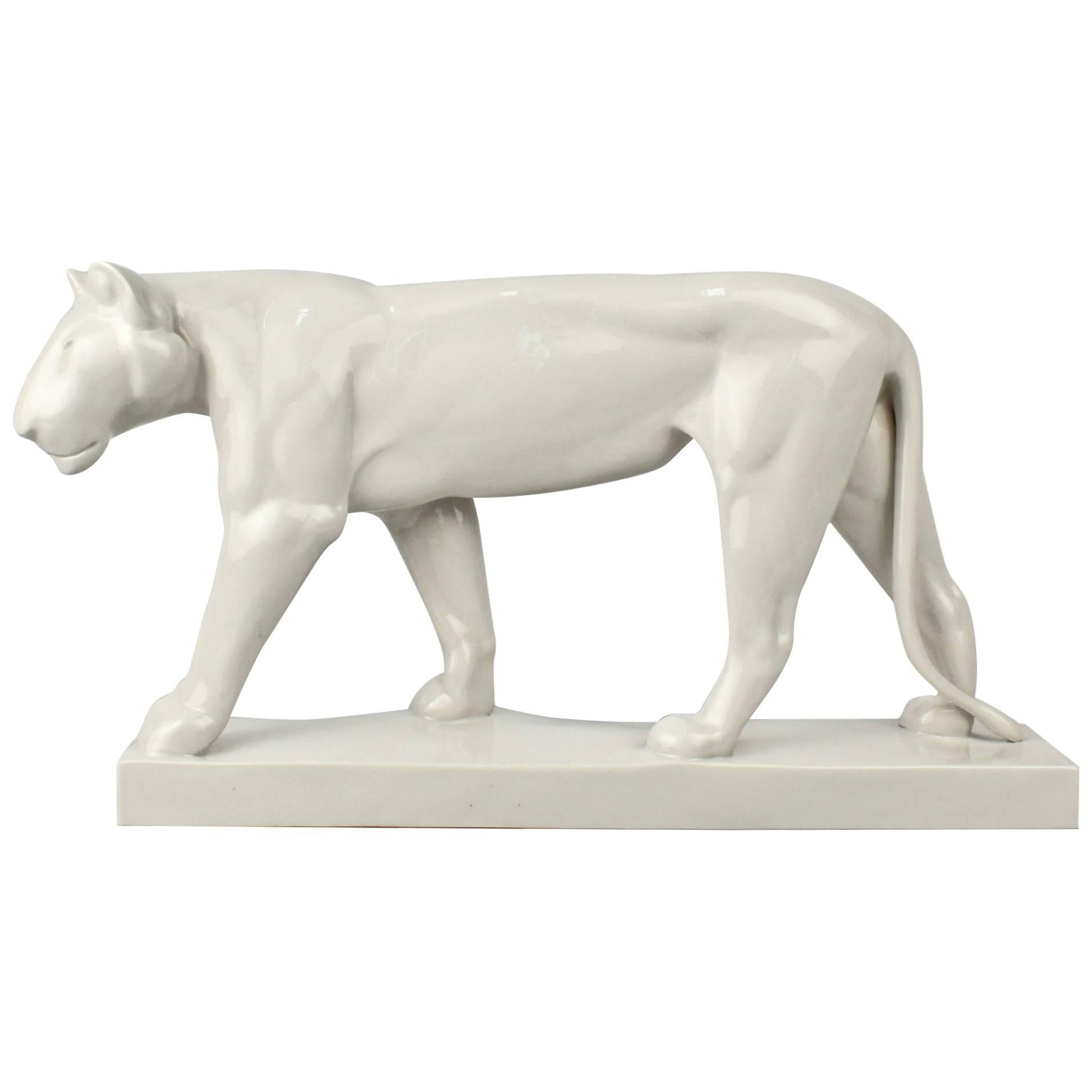 Jugendstil White Porcelain Lion Figurine by Gerhard Marcks for Schwarzburger