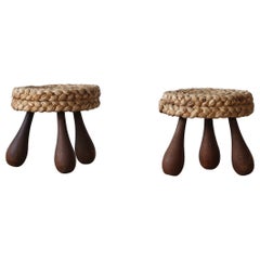 Very Rare Pair of Audoux & Minet Rope Stools, France, 1950s