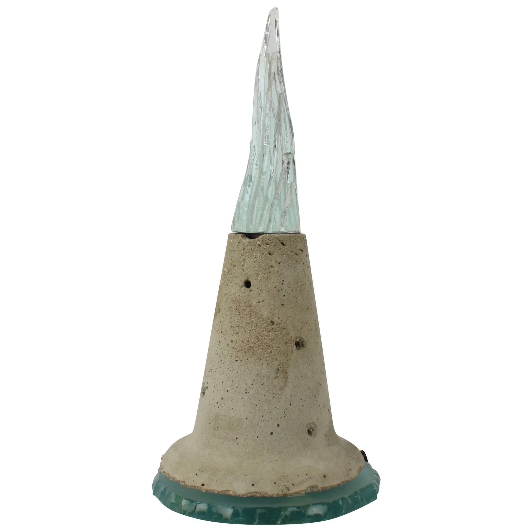 Lucie, Sculptural Cast Cement & Glass Lamp by Laurent Beyne for Deux Ailes, 1989 For Sale