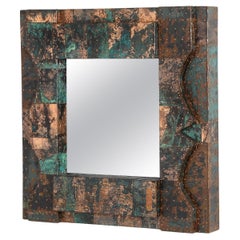 Patchwork of Brass & Copper Saavedra Mirror, Spain 1980's