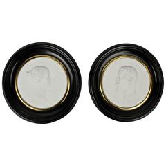 Pair Sevres Bisque Plaques of French Emperor Napoleon III & His Wife by J. Peyre