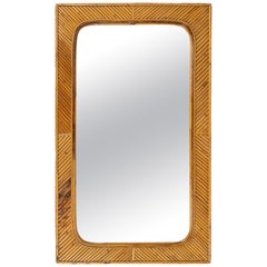 Midcentury Rattan and Bamboo Wall Mirror Vivai Del Sud Style, Italy 1970s