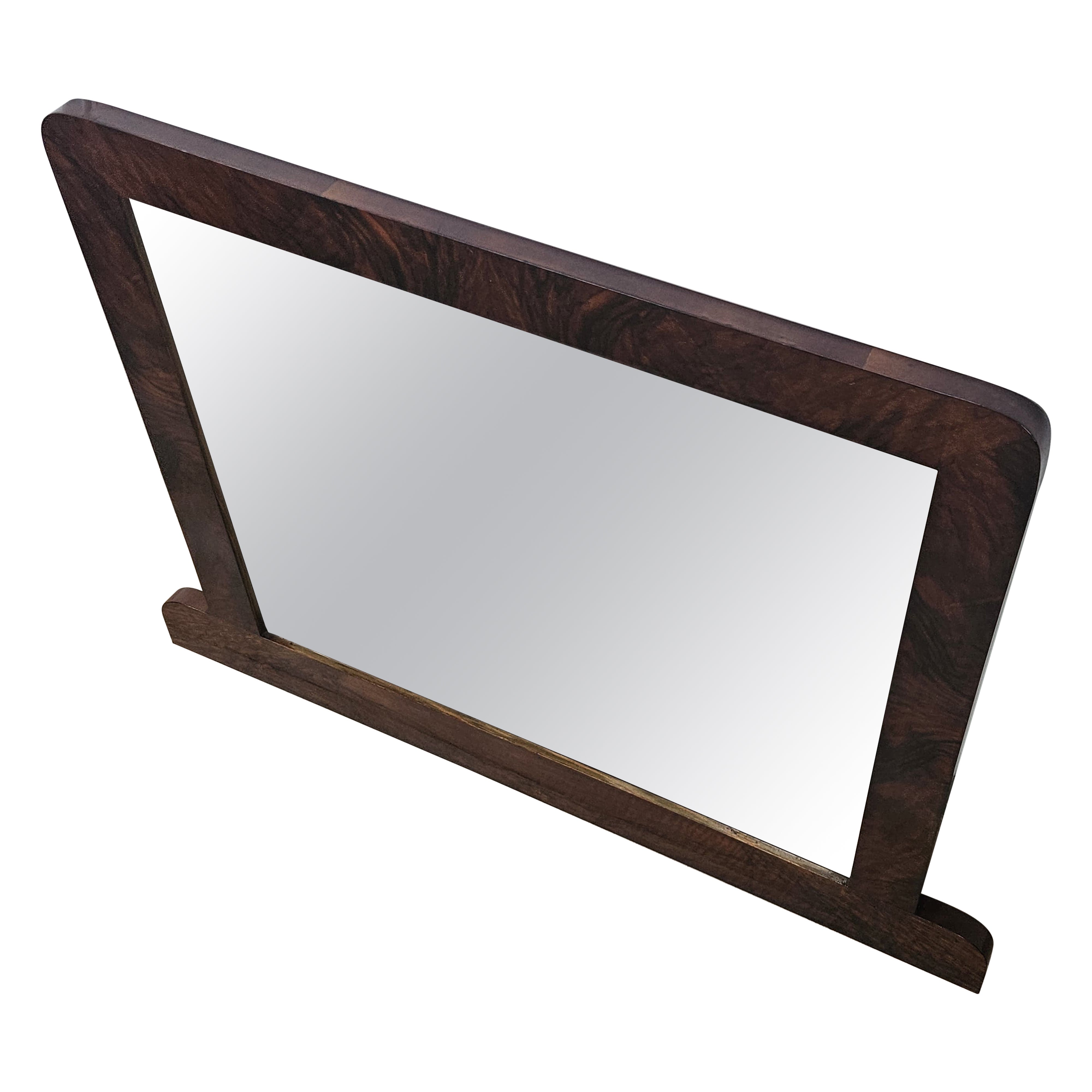 Miroir Art Déco des années 1930 en noyer avec verre biseauté