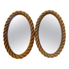 Rare Pair Of Mid-Century Rope Oval Mirror Adrien Audoux & Frida Minet
