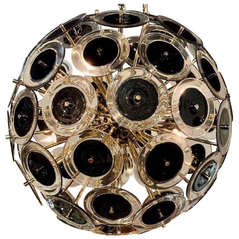 Murano Black Glass Disc Sputnik Chandelier