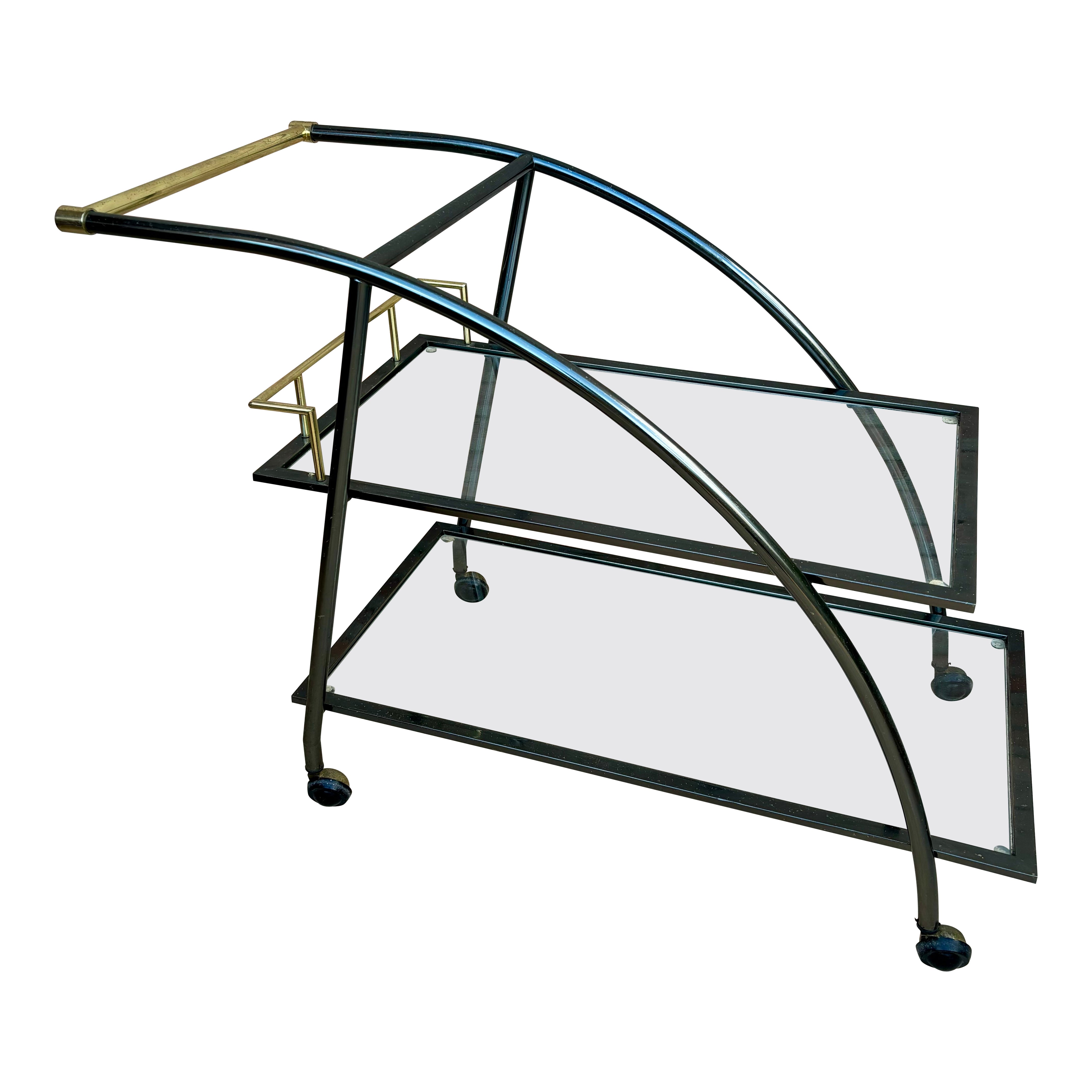 Vintage Serving Bar Cart in Brass and Glass, 1980s
