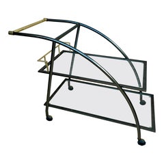 Vintage Serving Bar Cart in Brass and Glass, 1980s