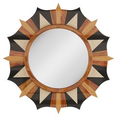 Specchio Starburst del 21° secolo Art-Deco con cornice in Wood intarsiata