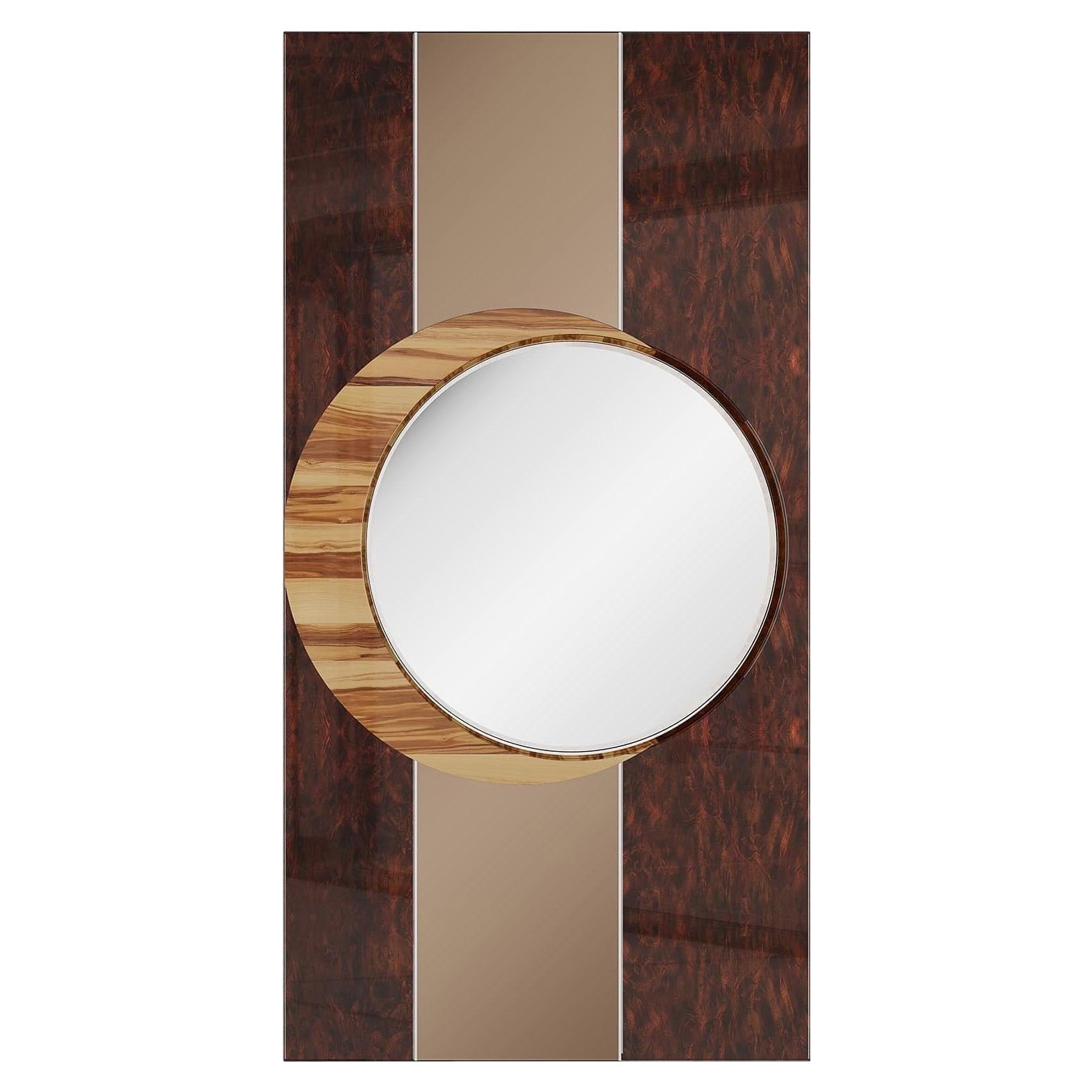 Mid-Century Modern Large Mirror rectangular Frame Wood Frame w/ Round Mirror