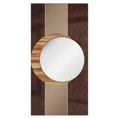 Mid-Century Modern Large Mirror rectangular Frame Wood Frame w/ Round Mirror
