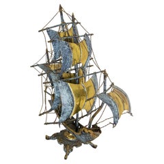 Portuguese Brass Frigate Model Boat, circa 1960