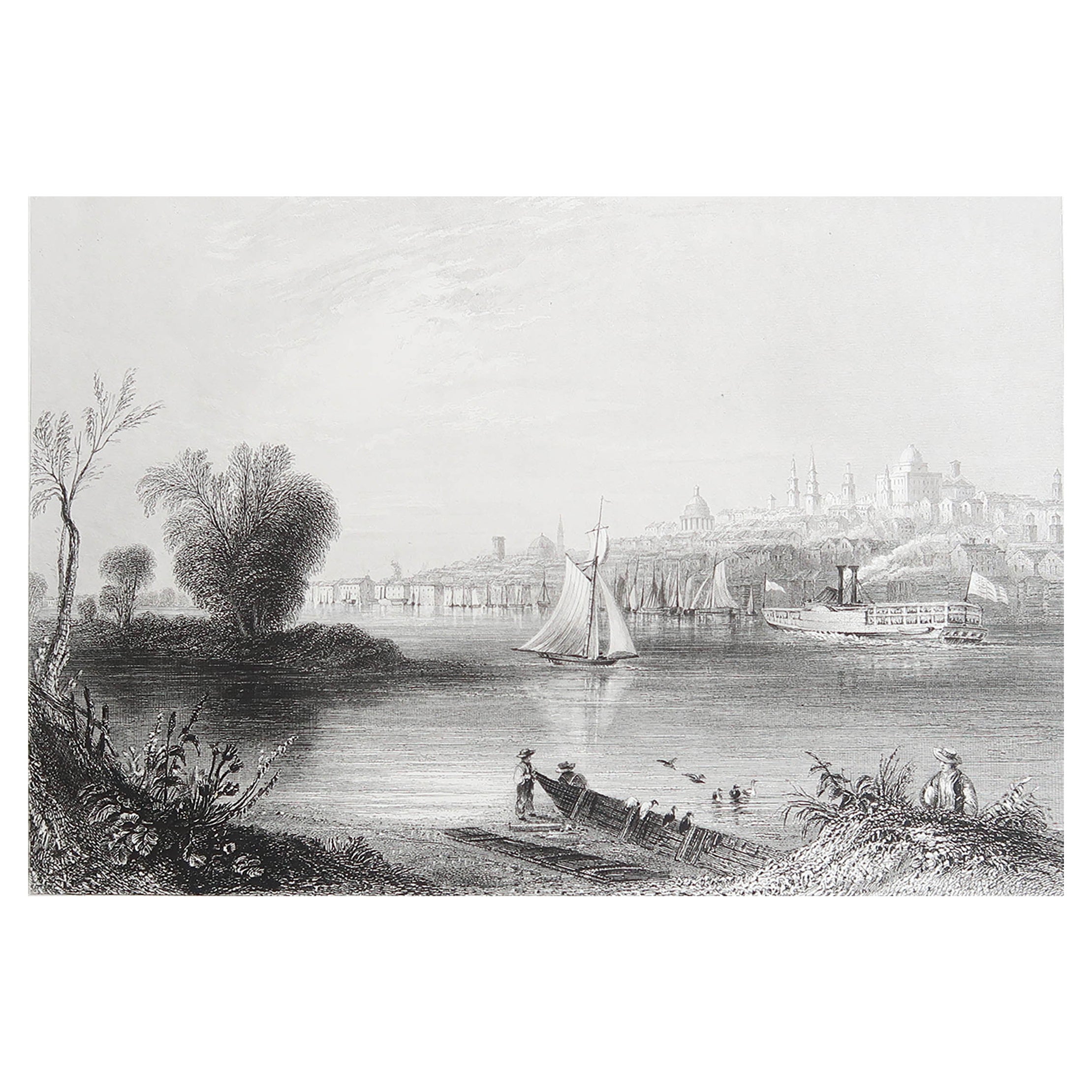 Original Antique Print of Albany, New York. 1837
