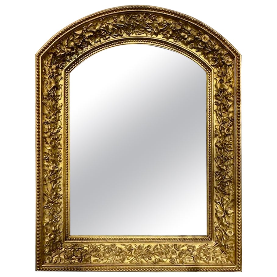 French Carved Giltwood Arch Top Mirror