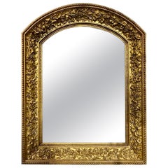 Antique French Carved Giltwood Arch Top Mirror