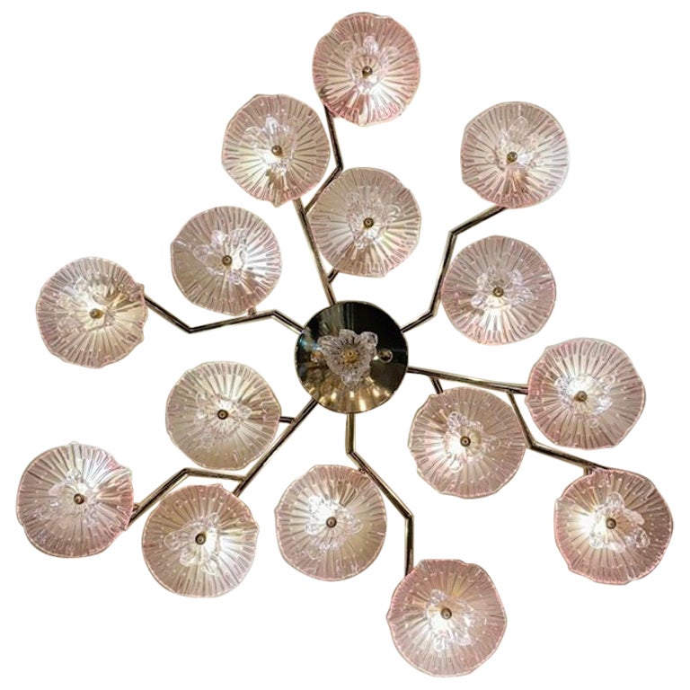 Aplique moderno de cristal de Murano rosa y flor de amatista