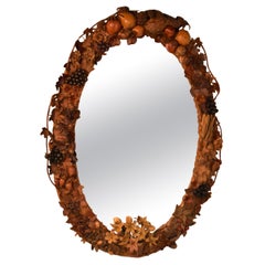 19th Century French Leather Floral and Fruit Wall Mirror