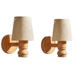 Schwedischer Designer, Wall Lights, Kiefer, Stoff, Acryl, Schweden, 1970er