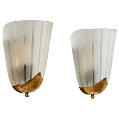 Swedish Designer, Wall Lights, Brass, Glass, Sweden, 1940s