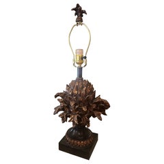 Carved Gilded Gold Wood Artichoke Table Lamp