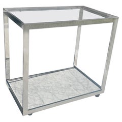 1970s Chrome, Marble and Glass Bar Cart on Wheels