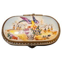 Exquisite Rare French Limoges Colorful Fruit Bowl w/ Bird Jewelry Box Pill Case