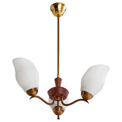 Lampadario di design svedese, ottone, teak, vetro, Svezia, anni '50