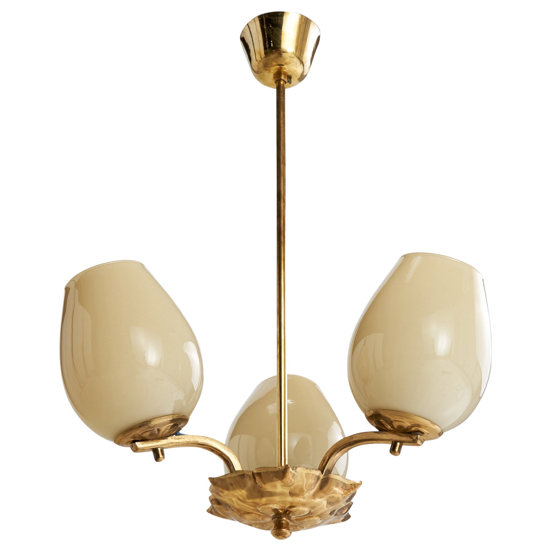 Valinte, Chandelier, Brass, Glass, Finland, 1950s