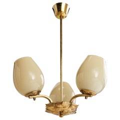 Valinte, Chandelier, Brass, Glass, Finland, 1950s