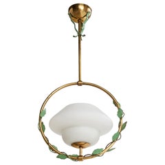 Designer svedese, lampada a sospensione, ottone, metallo, vetro, Svezia, anni '1940