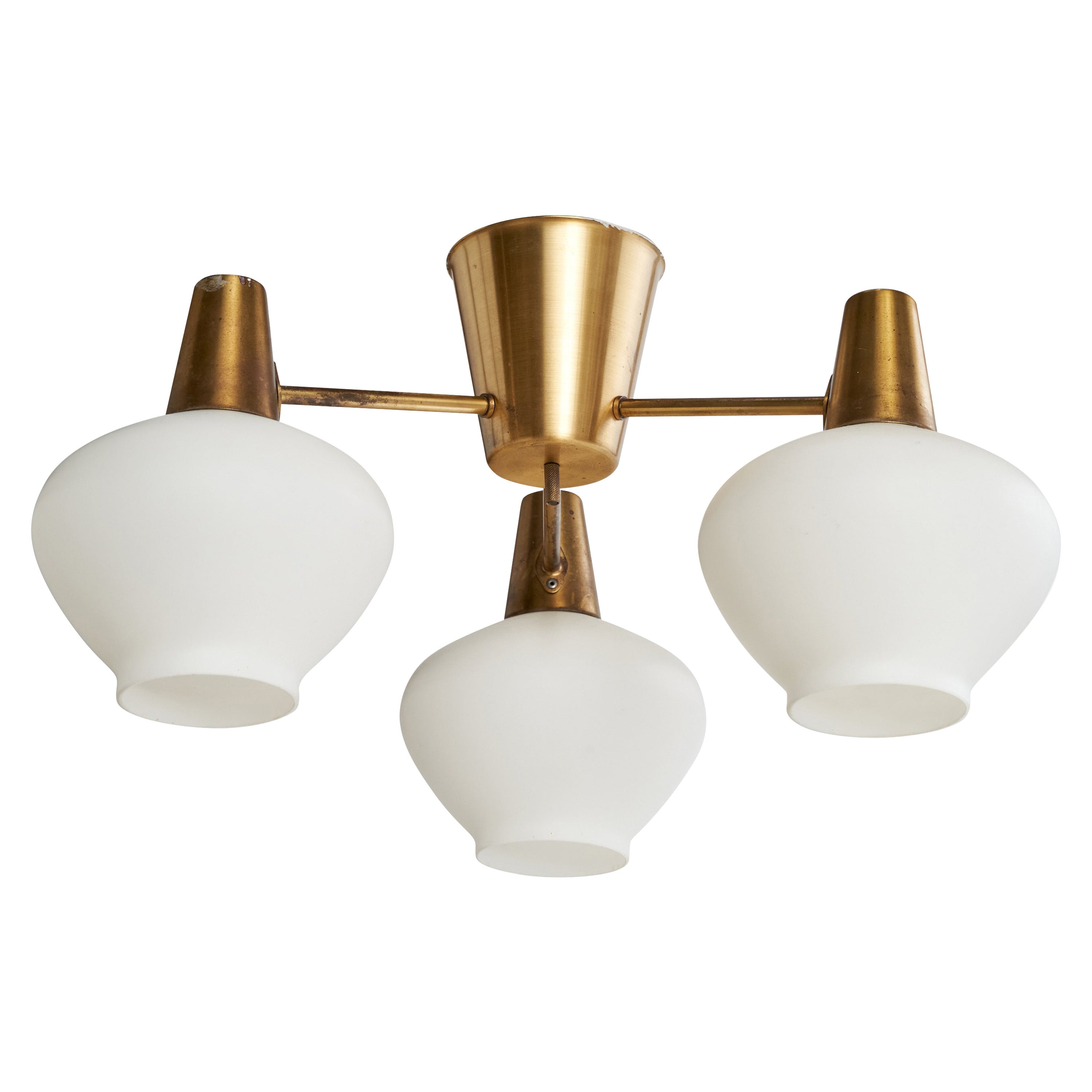 Hans Bergström, Chandelier, Brass, Glass, Sweden, 1950s