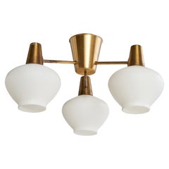 Hans Bergström, Chandelier, Brass, Glass, Sweden, 1950s