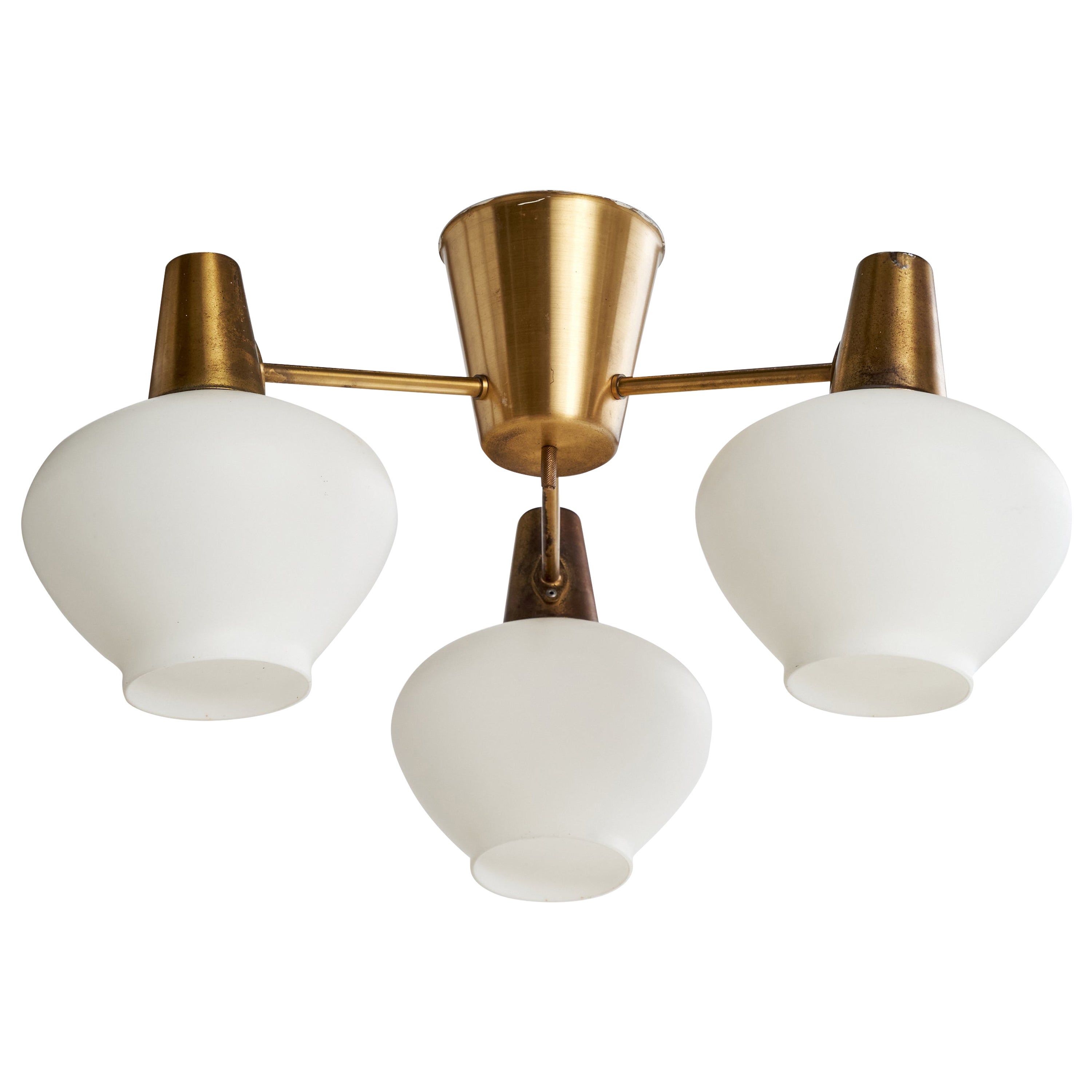 Hans Bergström, Chandelier, Brass, Glass, Sweden, 1950s