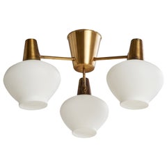 Hans Bergström, Chandelier, Brass, Glass, Sweden, 1950s