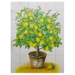 Outdoor Wall Tile Mural "Lemon Tree" Hand Painted Portuguese Tiles Azulejos