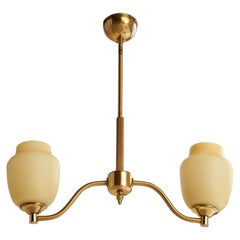 Swedish Designer, Chandelier, Brass, Glass, Sweden, 1950s