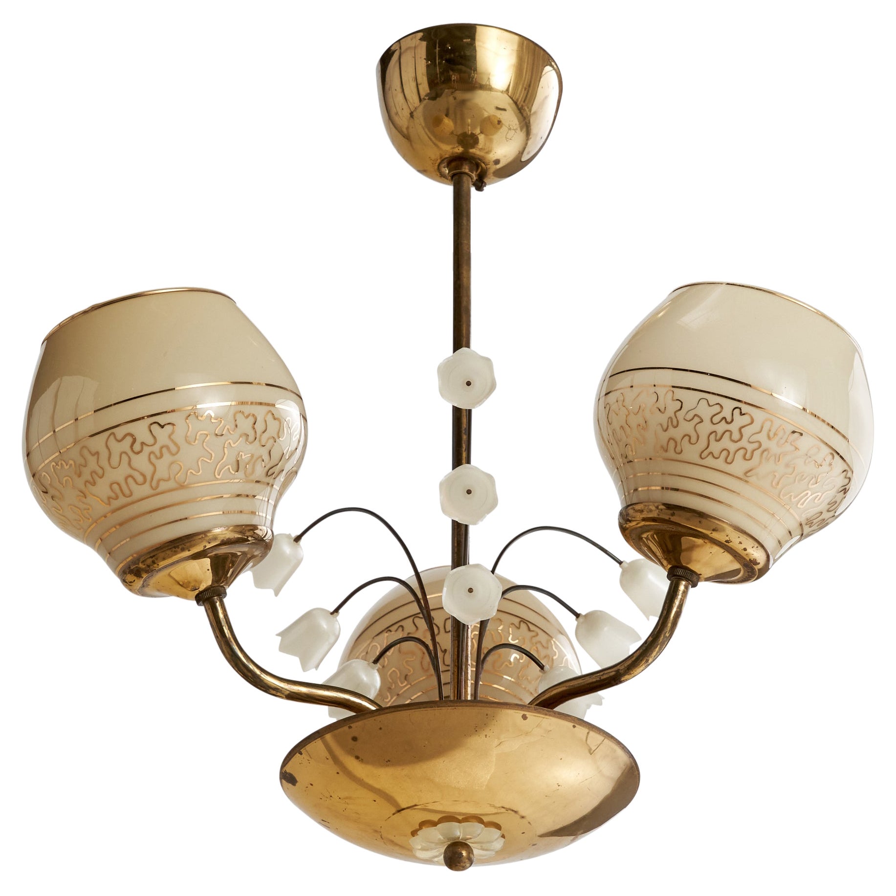 Korumo, lampadario, ottone, acrilico, vetro, Finlandia, anni '40 in vendita