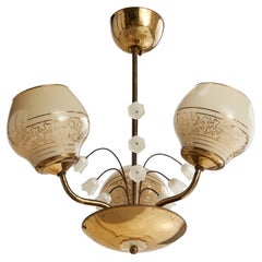 Korumo, lampadario, ottone, acrilico, vetro, Finlandia, anni '40