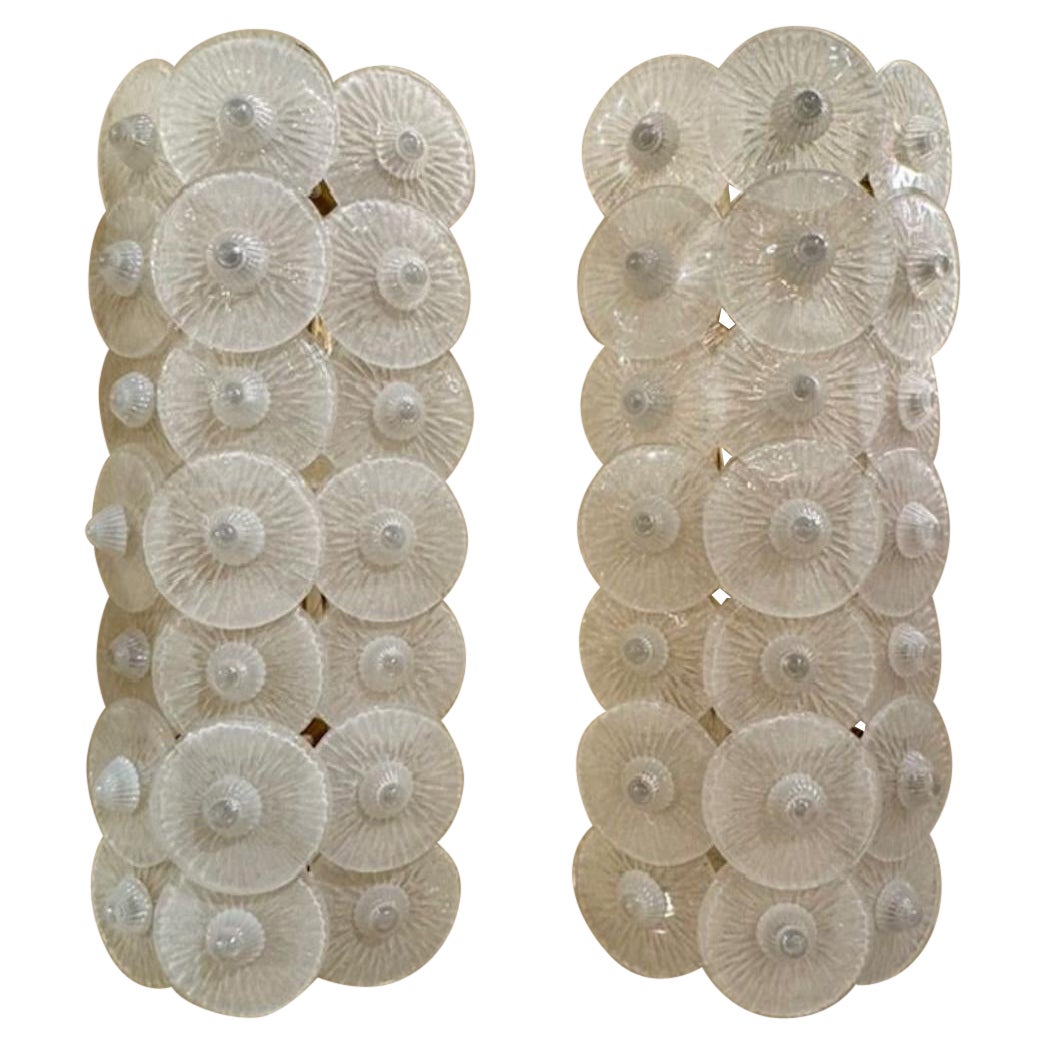 Pair of Large Scale Murano Sconces with White Discs