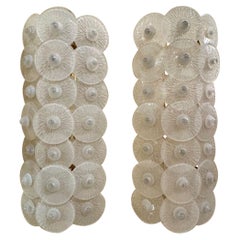Pair of Large Scale Murano Sconces with White Discs