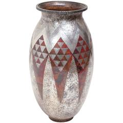 Antique Claudius Linossier French Art Deco Copper & Silver Dinanderie Vase