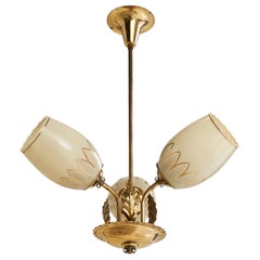 Finnish Designer, Chandelier, Brass, Glass, Finland, 1940s