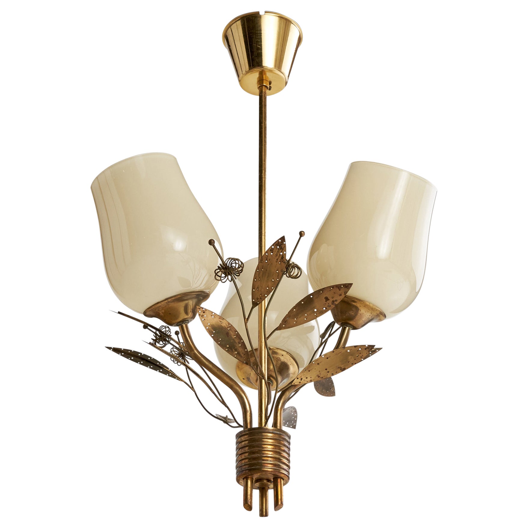 ITSU, Chandelier, Brass, Glass, Finland, 1950s
