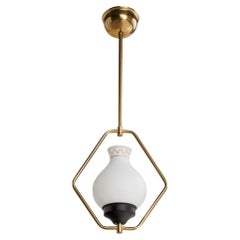 Swedish Designer, Pendant Light, Brass, Metal, Glass, Sweden, 1950s