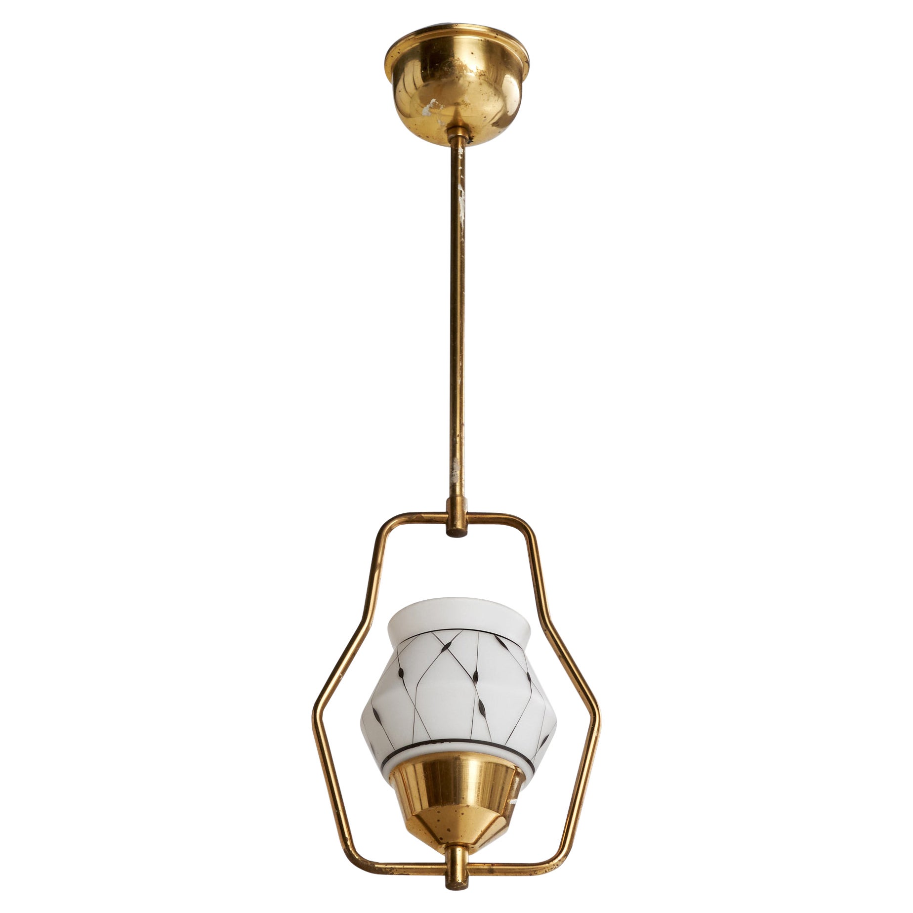 Schwedische Designer-Hängelampe, Messing, Glas, Schweden, 1950er Jahre
