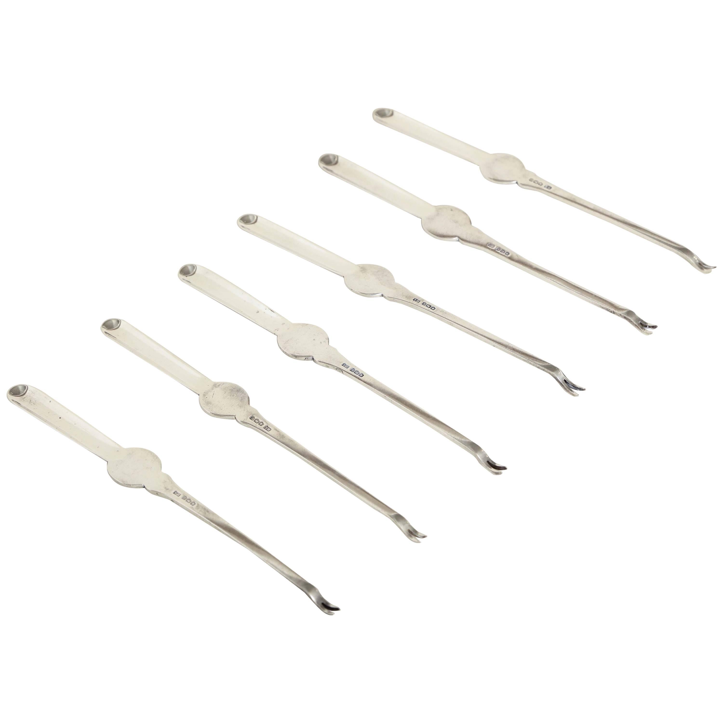 English Art Deco Sterling Silver Assembled Set of Six Lobster Picks