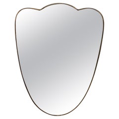 Art Deco Gio Ponti Style Brass Wood Shield Wall Mirror Italy 1940 Similar Buffa