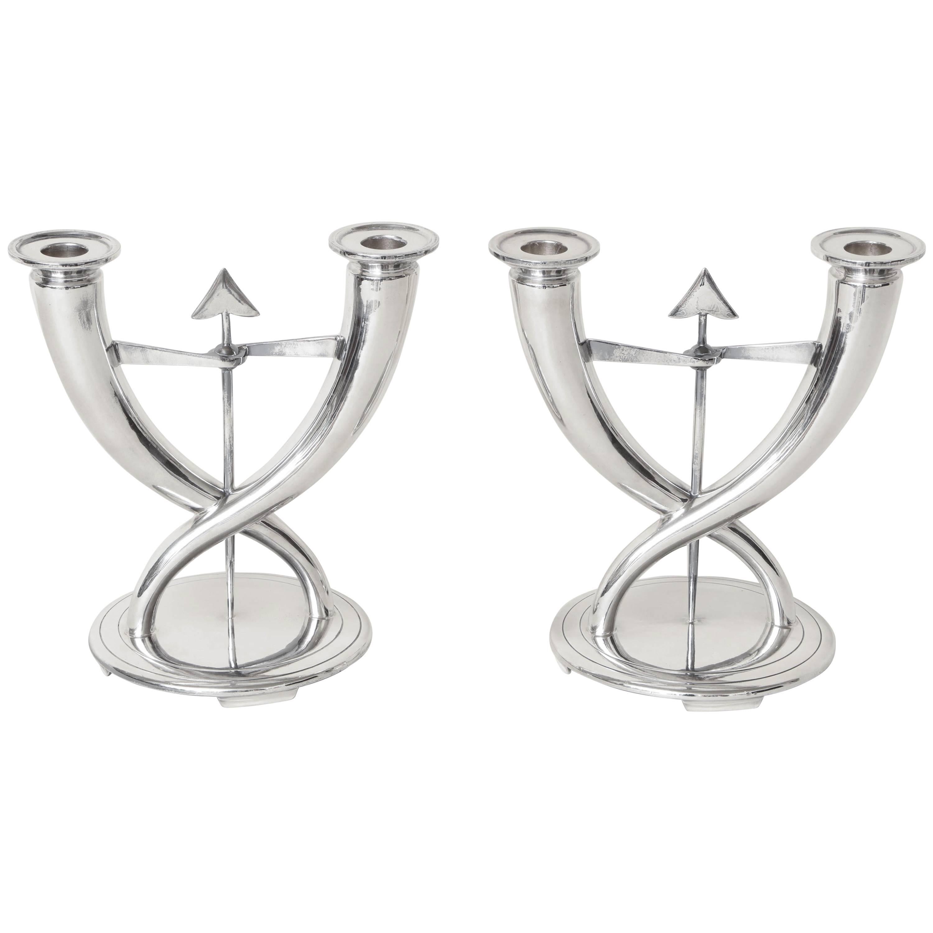 Gio Ponti for Christofle Pair of Italian Art Deco Silver Plated Candelabra