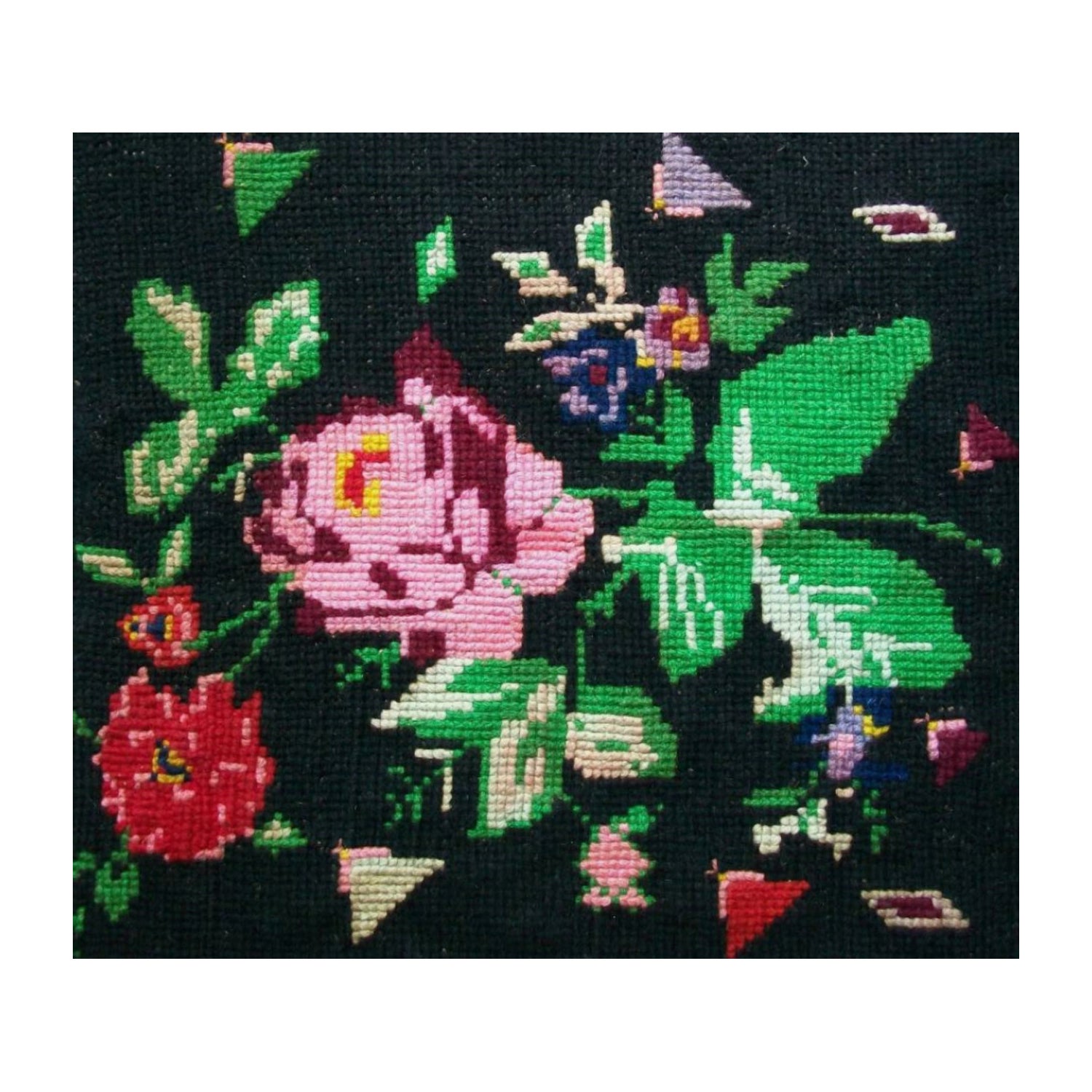 Vintage Floral Needlepoint Tapestry - Wool on Burlap - Canada - Mid 20th Century